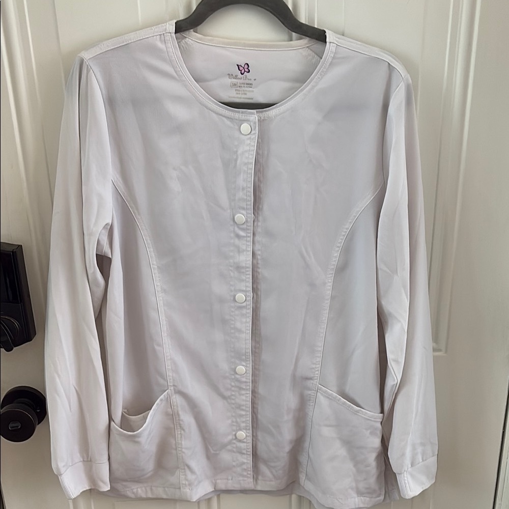 (5/$20) Willow White Button-Up Scrub Jacket